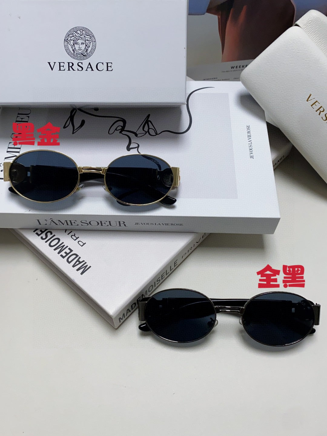 Versace VES71 Oval Blue Lens Sunglasses for Men & Women - detail image 9