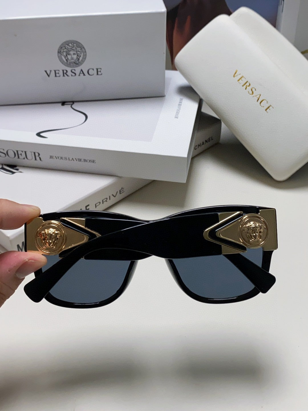 Versace Oversized Black Lens Sunglasses for Men & Women - 372491 - detail image 4