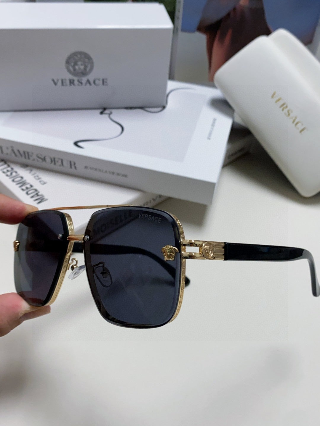 Versace Polarized Fashion Black Lens Sunglasses for Men - 372488 - detail image 5