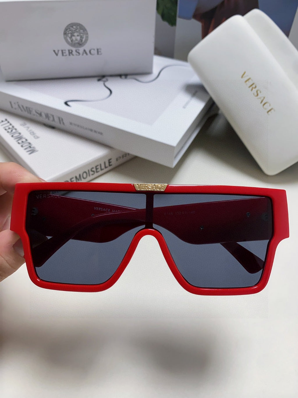 Versace Square Red Lens Sunglasses for Men & Women - detail image 3