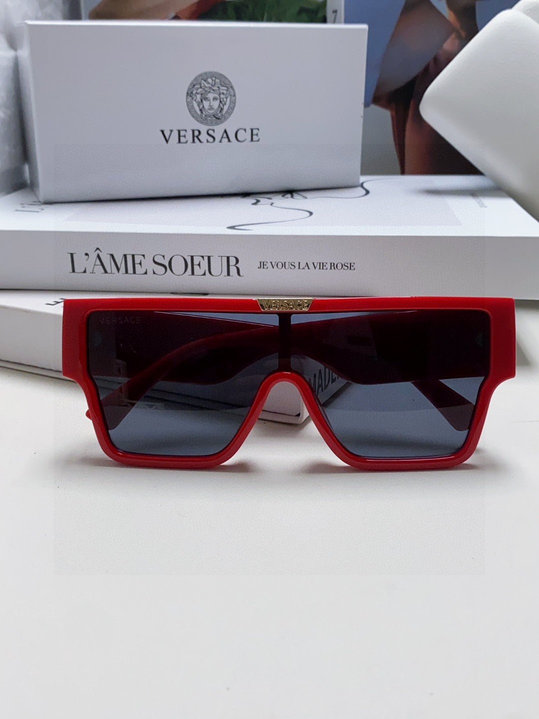Versace Square Red Lens Sunglasses for Men & Women - detail image 6