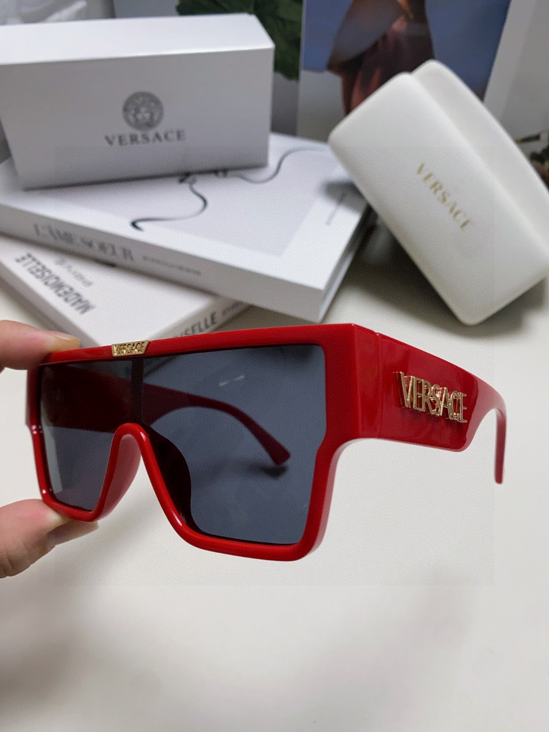 Versace Square Red Lens Sunglasses for Men & Women - detail image 5