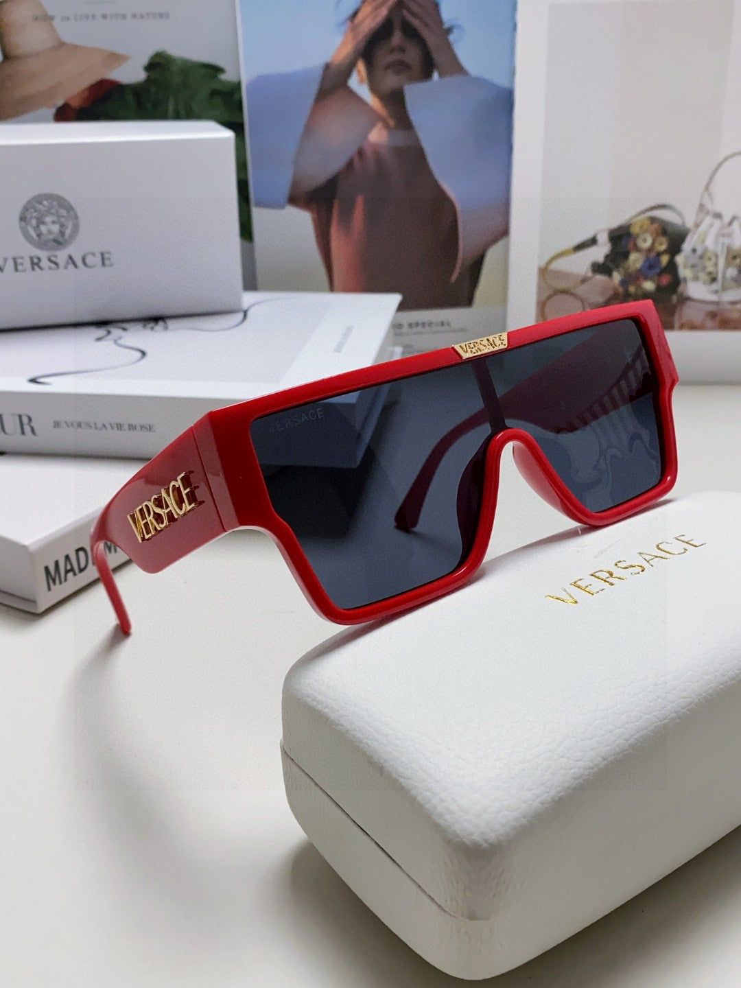 Versace Square Red Lens Sunglasses for Men & Women - detail image 7
