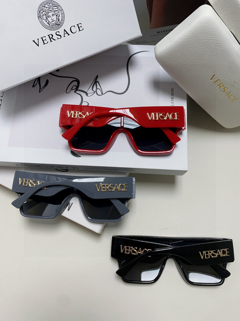 Versace Square Red Lens Sunglasses for Men & Women - detail image 8