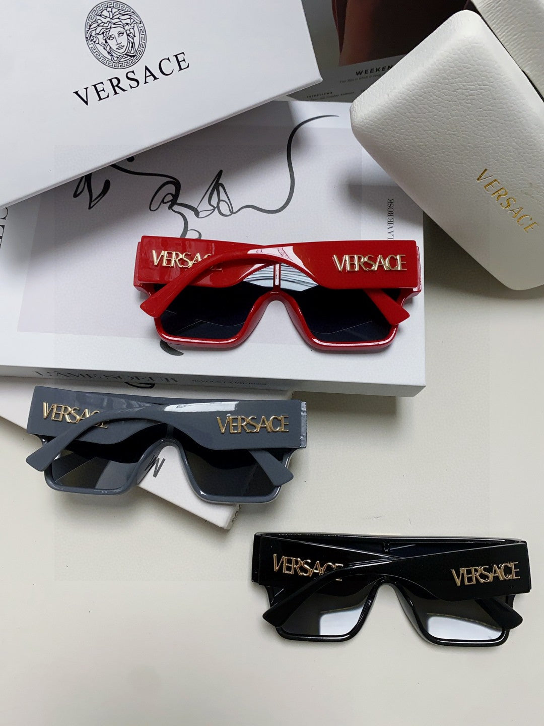 Versace Square Red Lens Sunglasses for Men & Women - detail image 8