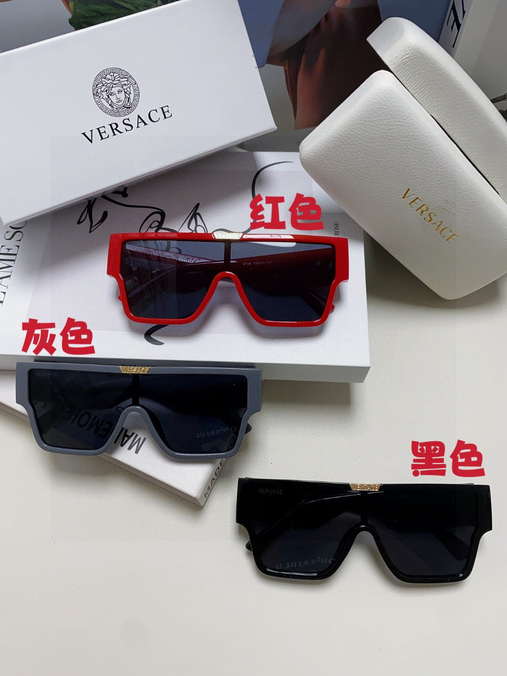Versace Square Red Lens Sunglasses for Men & Women - detail image 9