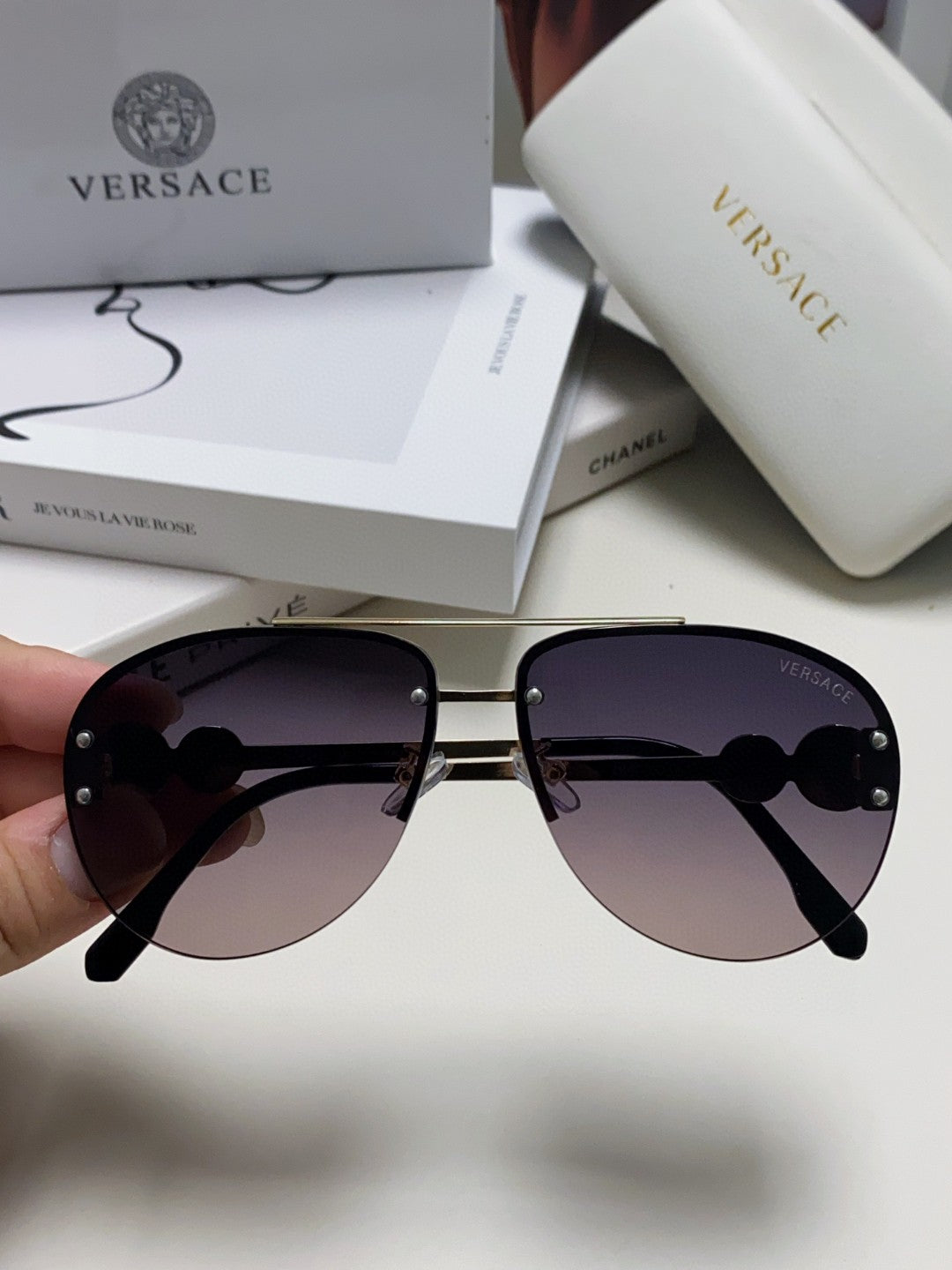 Versace VE2250 Aviator Gray Lens Sunglasses for Men & Women - detail image 3