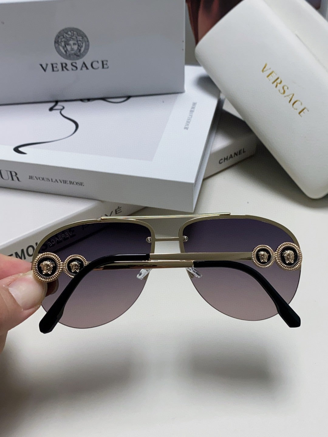 Versace VE2250 Aviator Gray Lens Sunglasses for Men & Women - detail image 4