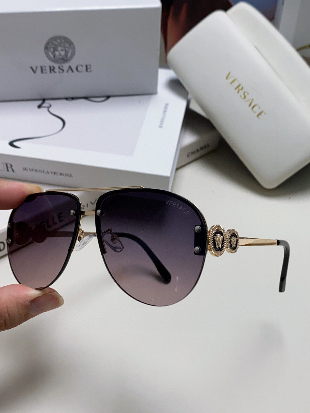 Versace VE2250 Aviator Gray Lens Sunglasses for Men & Women - detail image 5