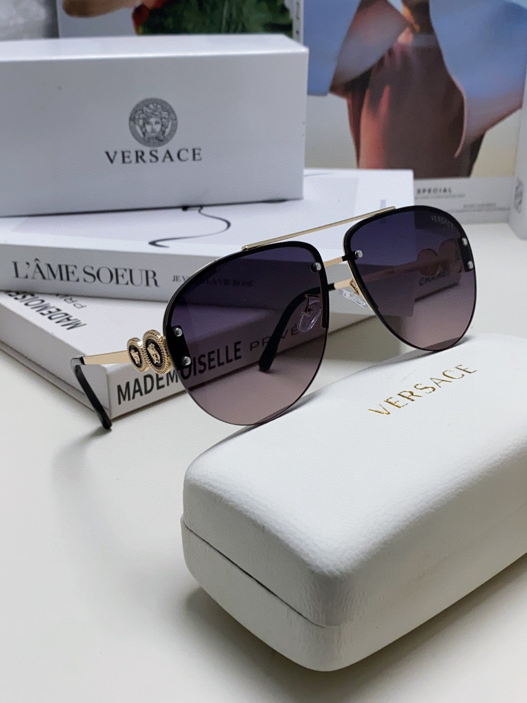 Versace VE2250 Aviator Gray Lens Sunglasses for Men & Women - detail image 7