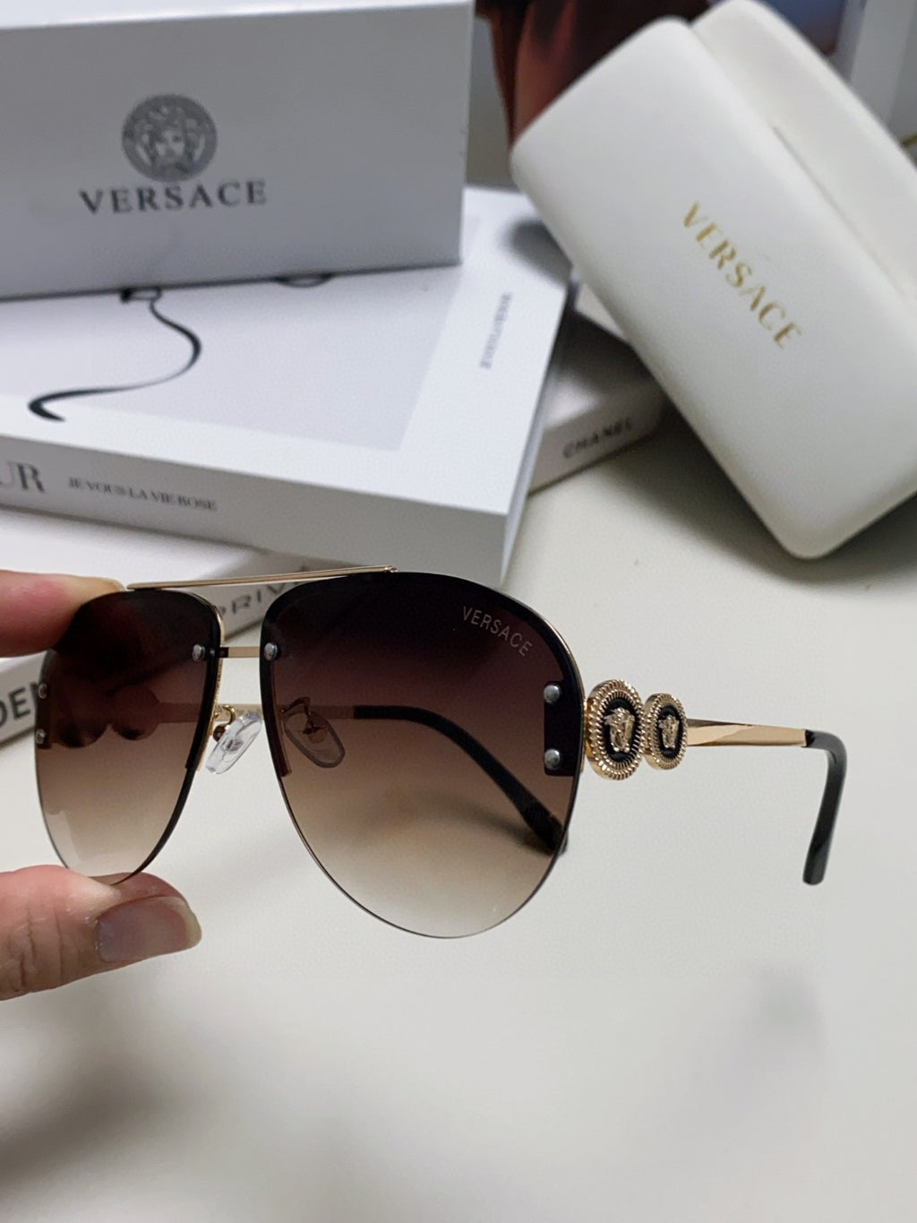 Versace VE2250 Aviator Silver Lens Sunglasses for Men & Women - detail image 5