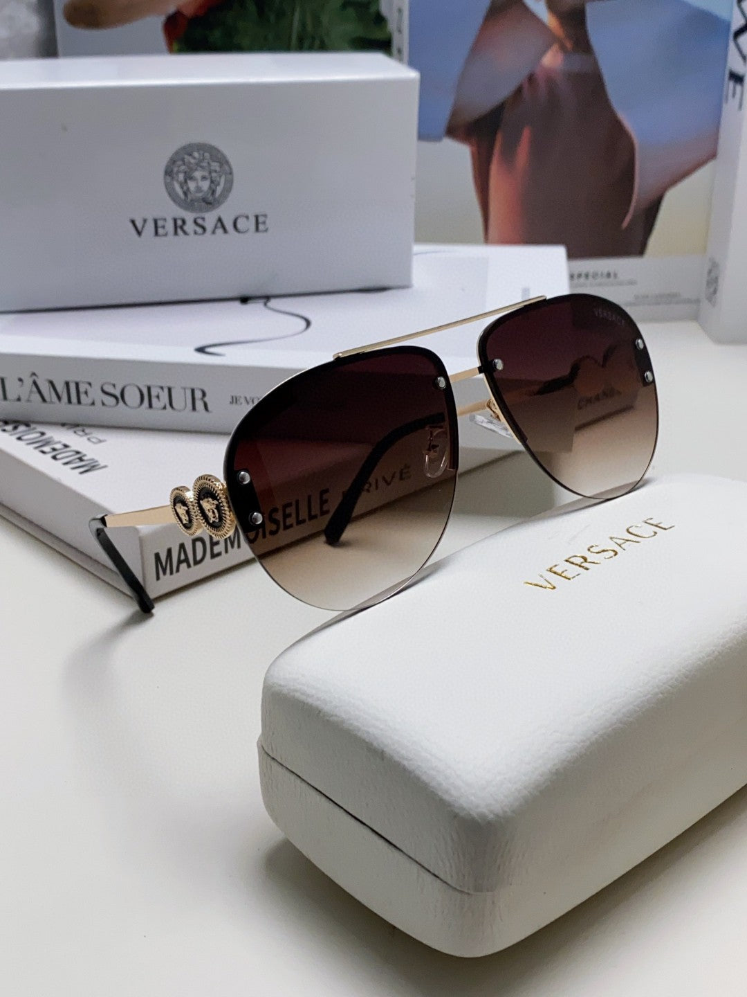 Versace VE2250 Aviator Silver Lens Sunglasses for Men & Women - detail image 7