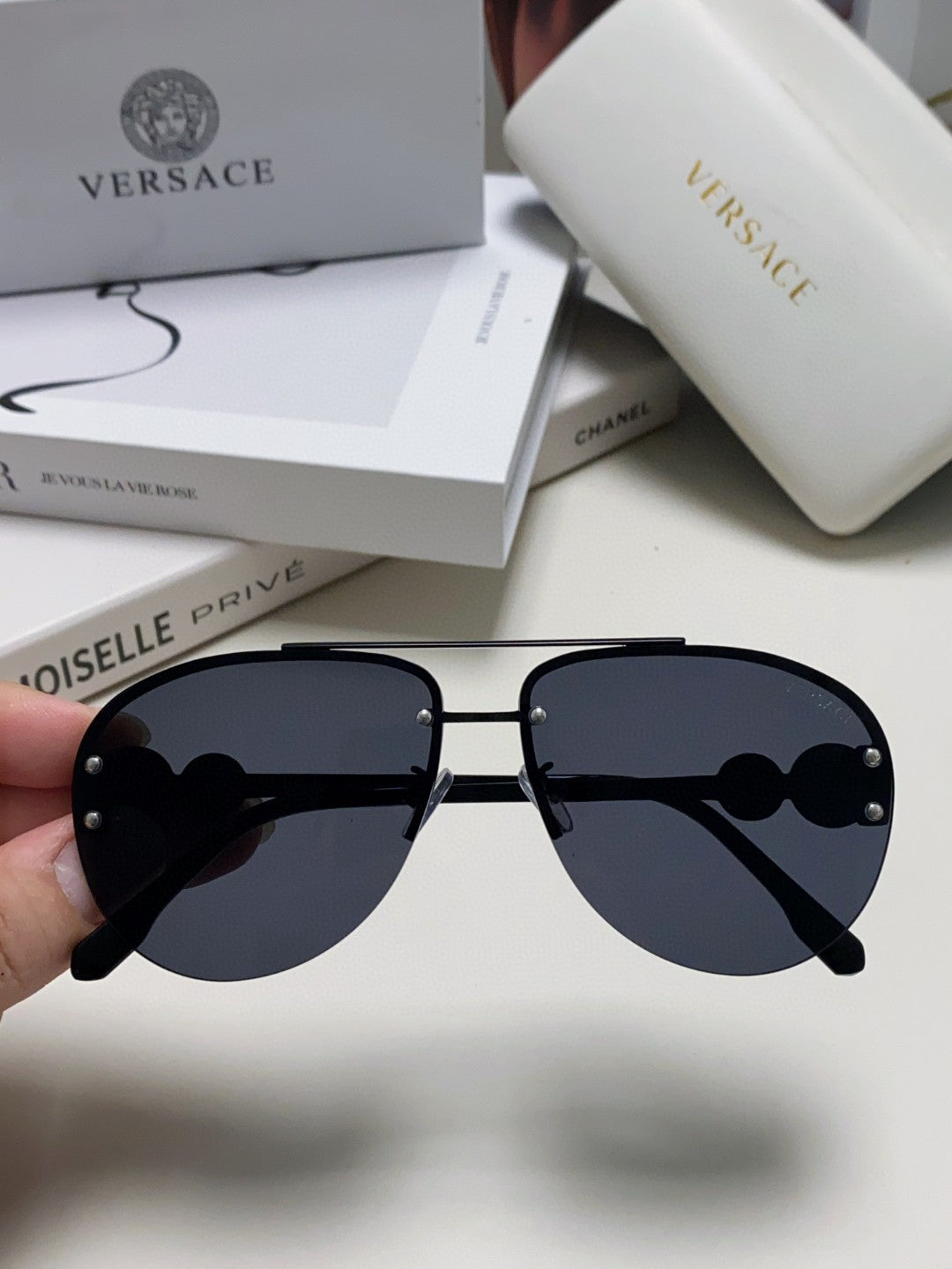Versace VE2250 Aviator Blue Lens Sunglasses for Men & Women - detail image 3