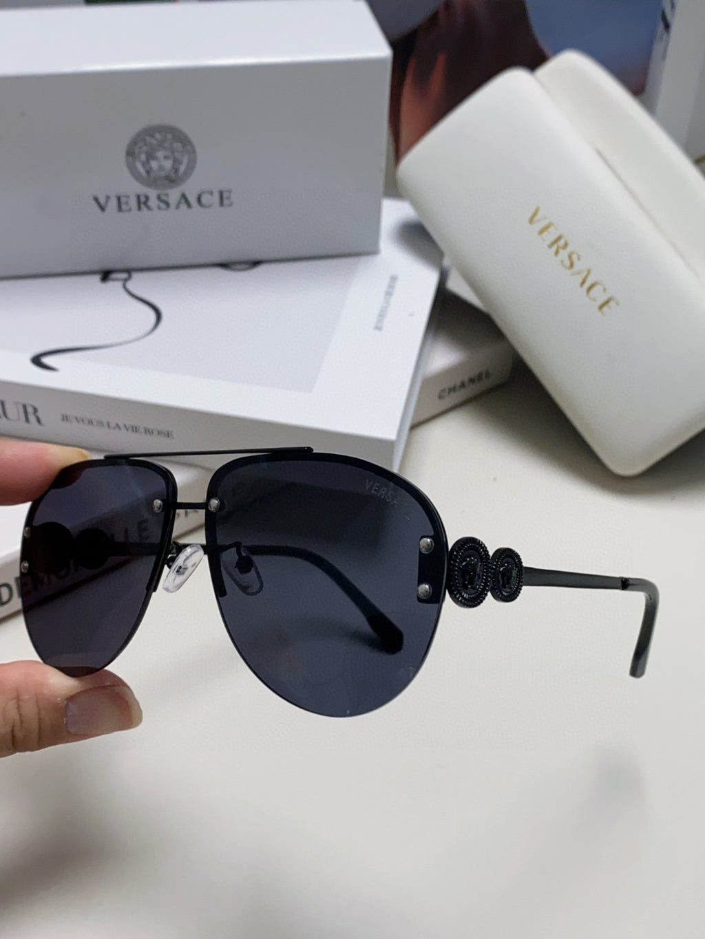 Versace VE2250 Aviator Blue Lens Sunglasses for Men & Women - detail image 5