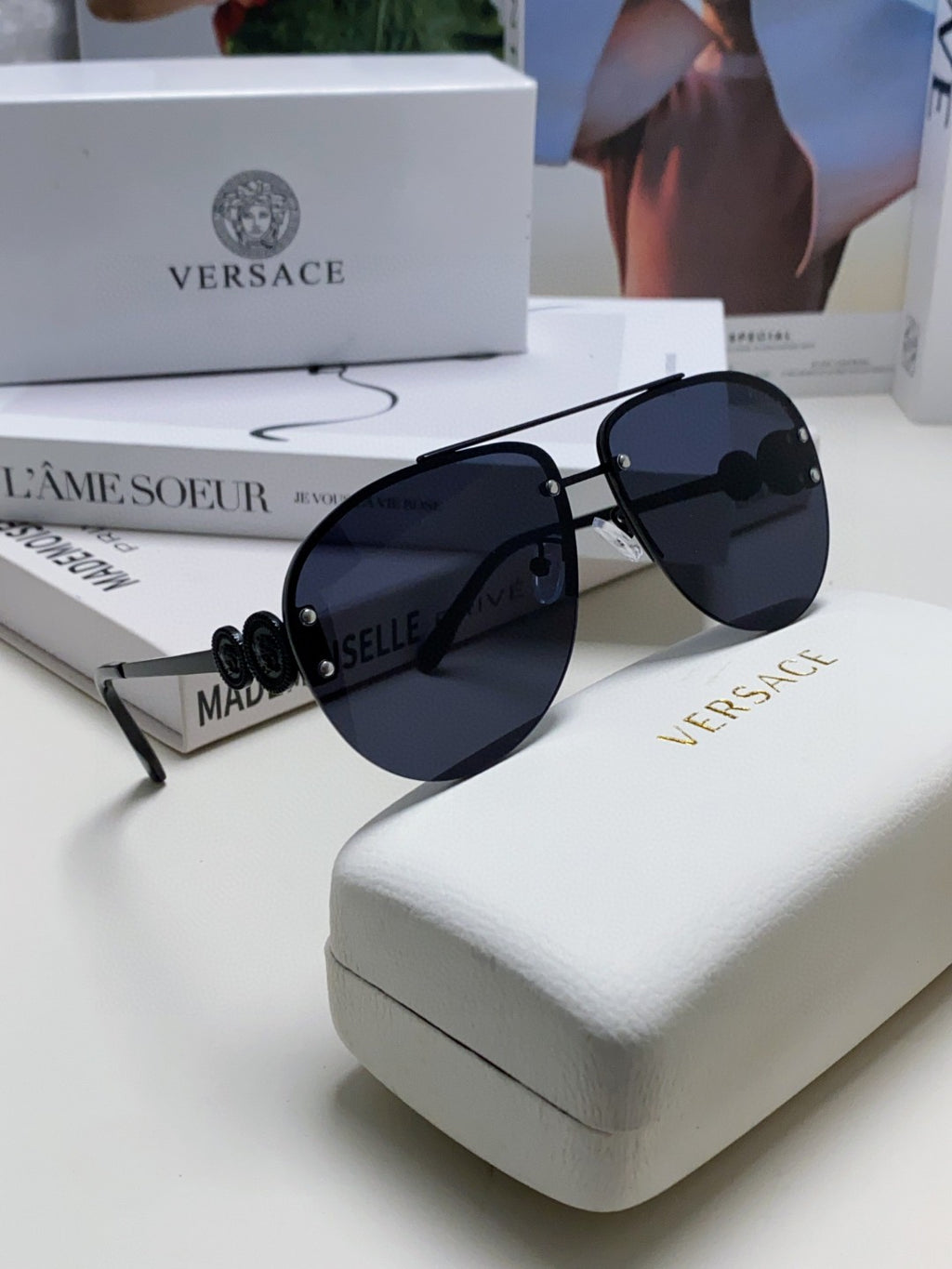 Versace VE2250 Aviator Blue Lens Sunglasses for Men & Women - detail image 7