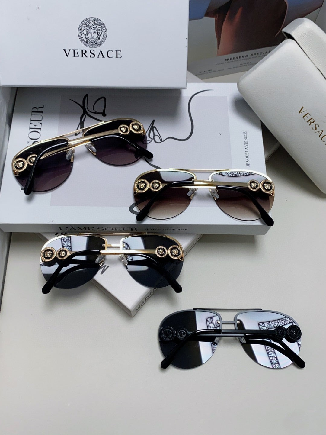 Versace VE2250 Aviator Blue Lens Sunglasses for Men & Women - detail image 8