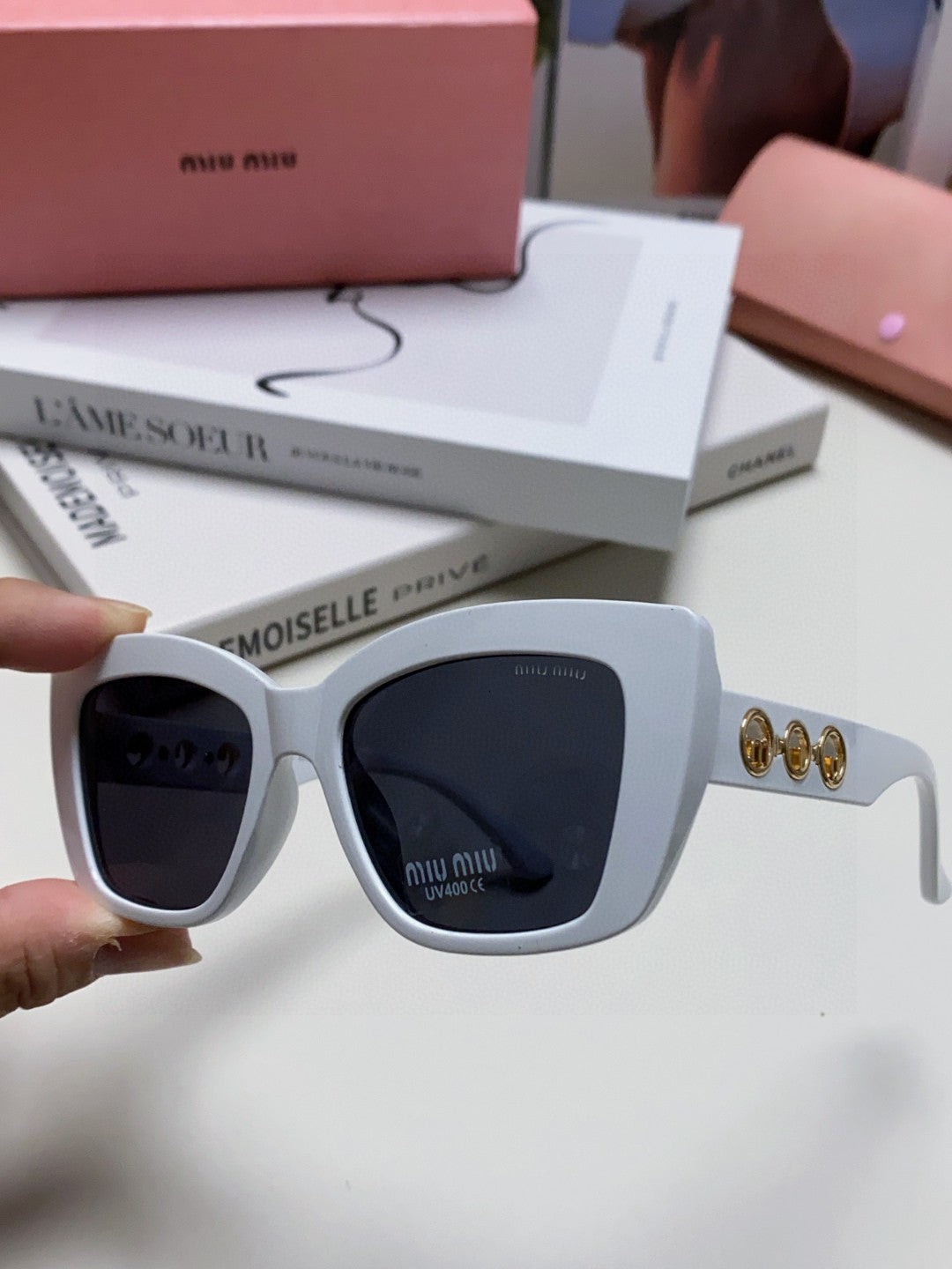 Miu Miu Cat-Eye Blue Lens Sunglasses for Women - 466053 - detail image 5