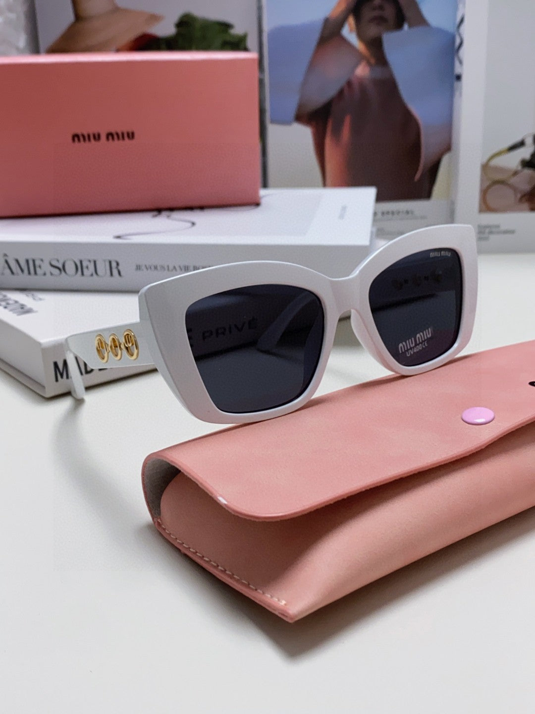 Miu Miu Cat-Eye Blue Lens Sunglasses for Women - 466053 - detail image 7