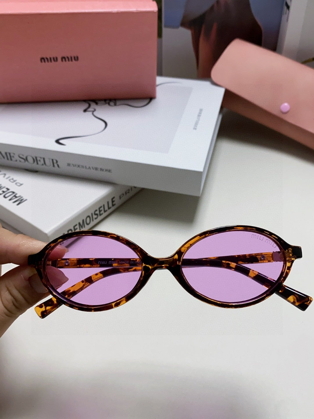Miu Miu Round Purple Lens Sunglasses for Men & Women - detail image 3