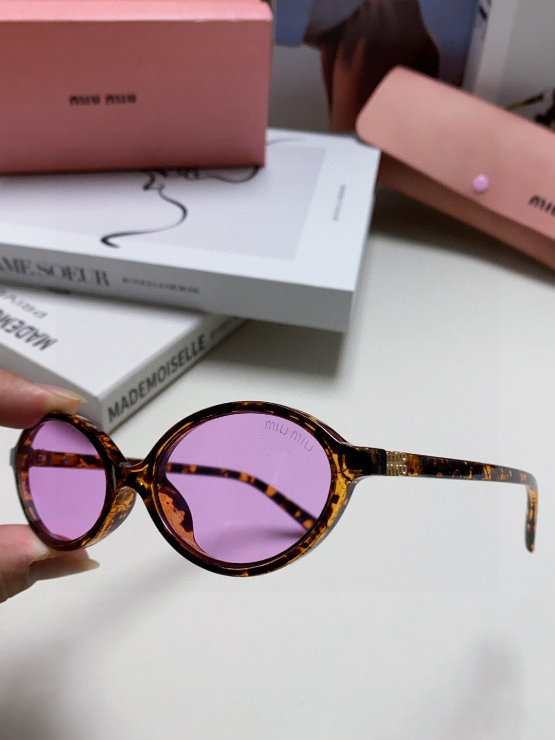 Miu Miu Round Purple Lens Sunglasses for Men & Women - detail image 5