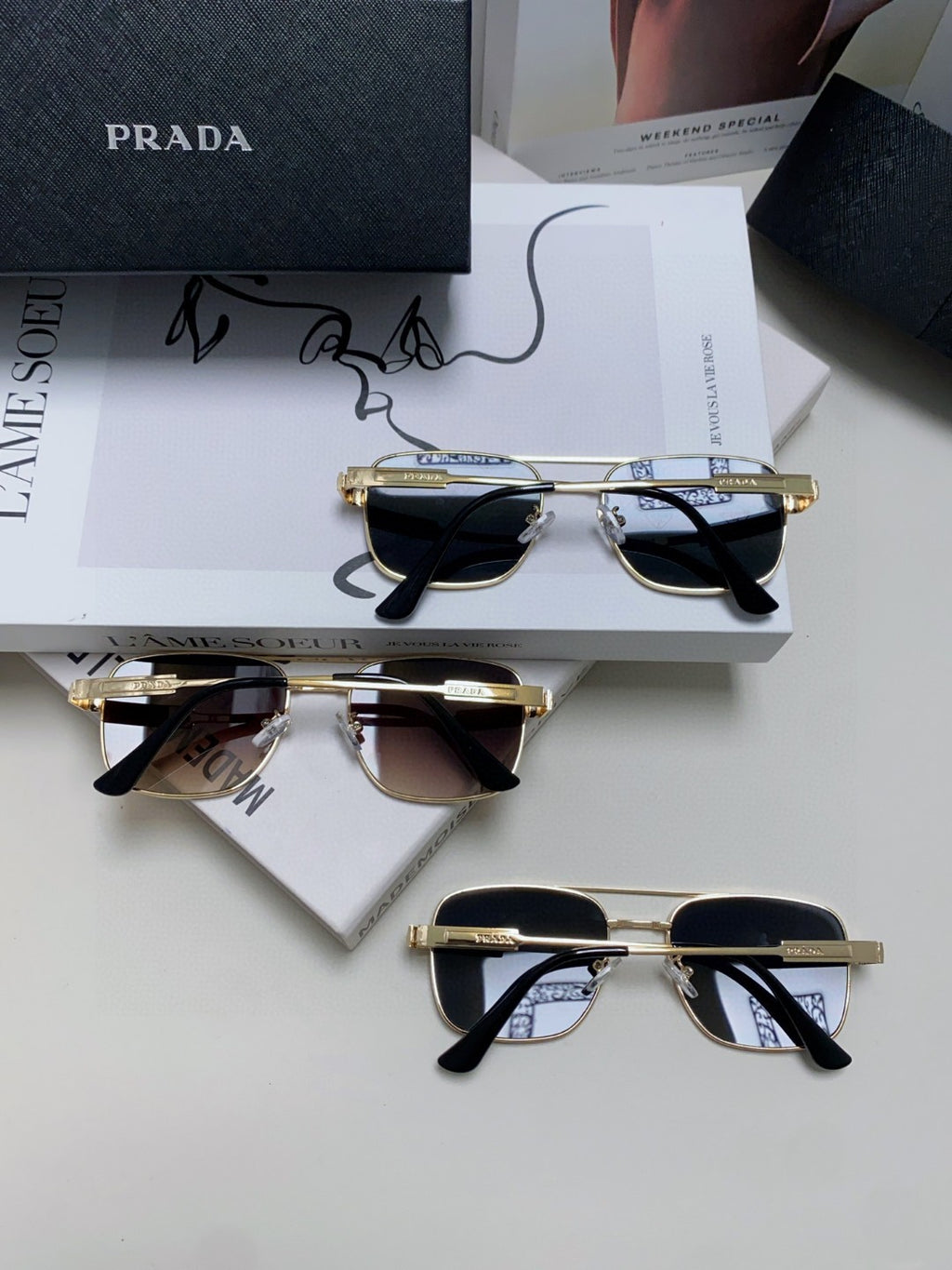 Prada Square Silver Lens Sunglasses for Men & Women - 998154 - detail image 8