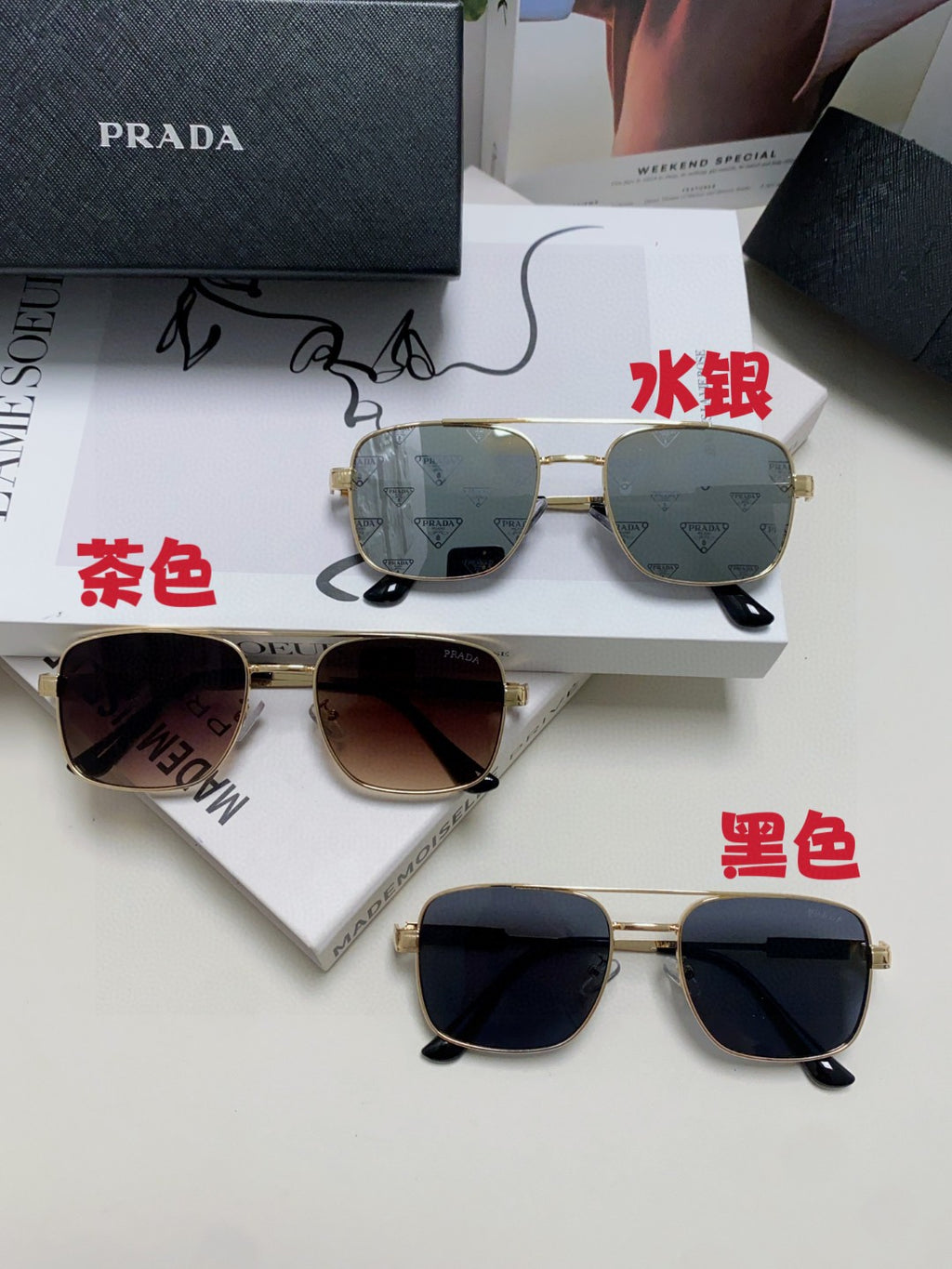 Prada Square Silver Lens Sunglasses for Men & Women - 998154 - detail image 9