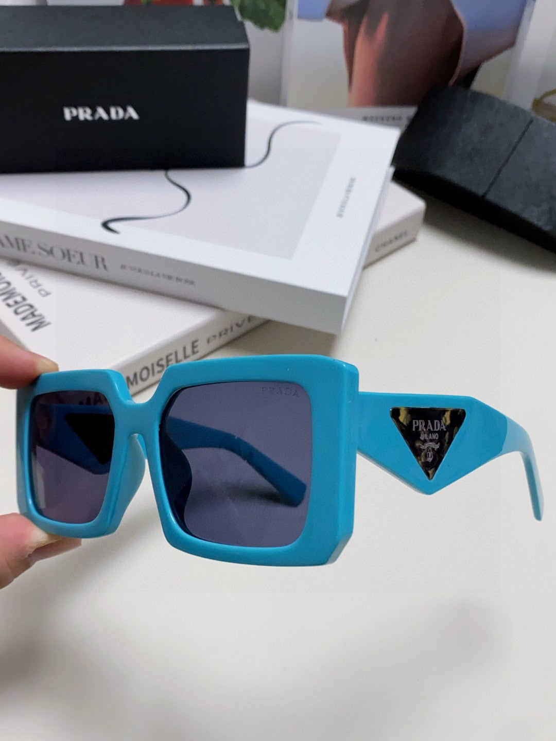 Prada Metal Oversized Blue Lens Sunglasses for Men - 998163 - detail image 5