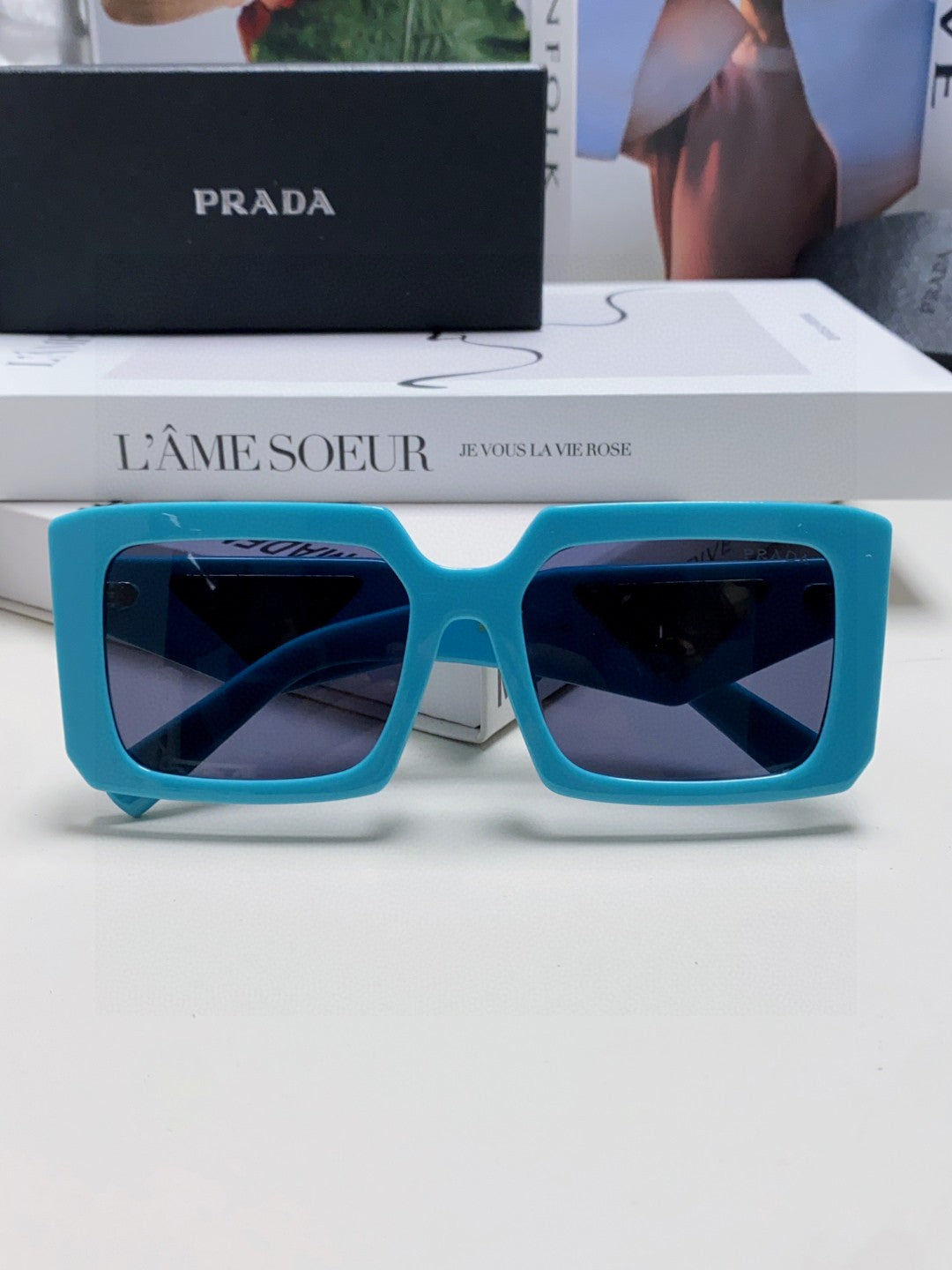 Prada Metal Oversized Blue Lens Sunglasses for Men - 998163 - detail image 6