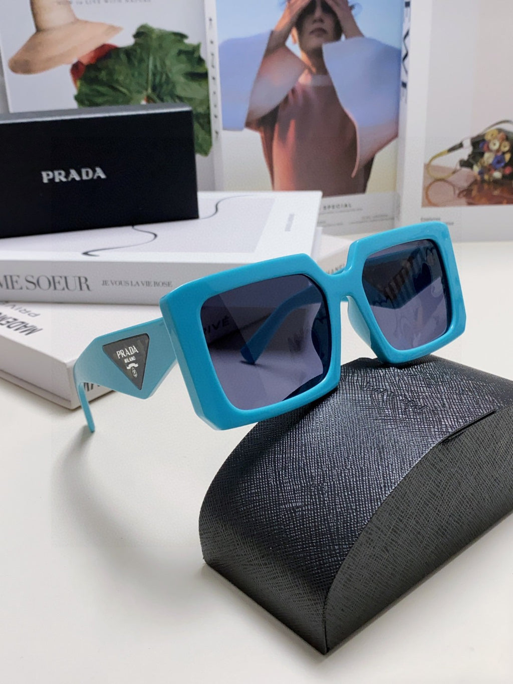 Prada Metal Oversized Blue Lens Sunglasses for Men - 998163 - detail image 7