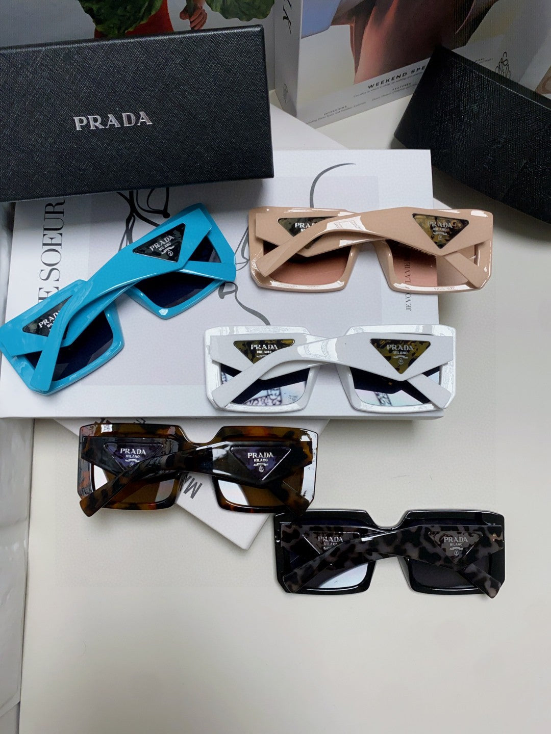 Prada Metal Oversized Blue Lens Sunglasses for Men - 998163 - detail image 8
