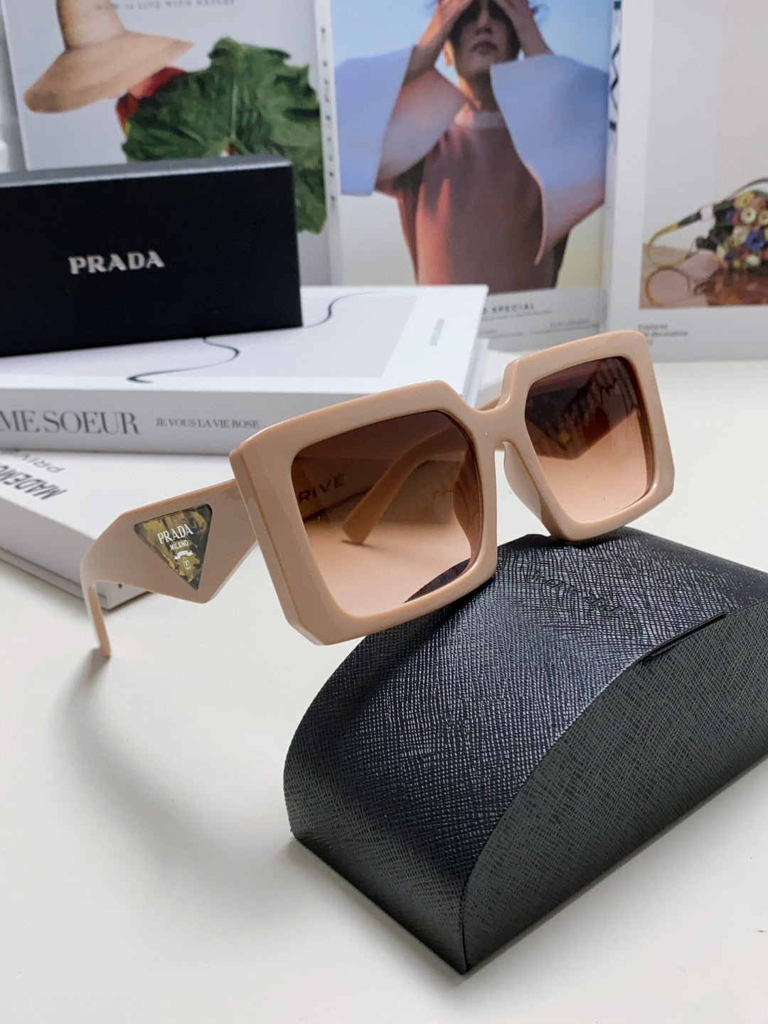 Prada Metal Oversized Red Lens Sunglasses for Men - 998164 - detail image 7