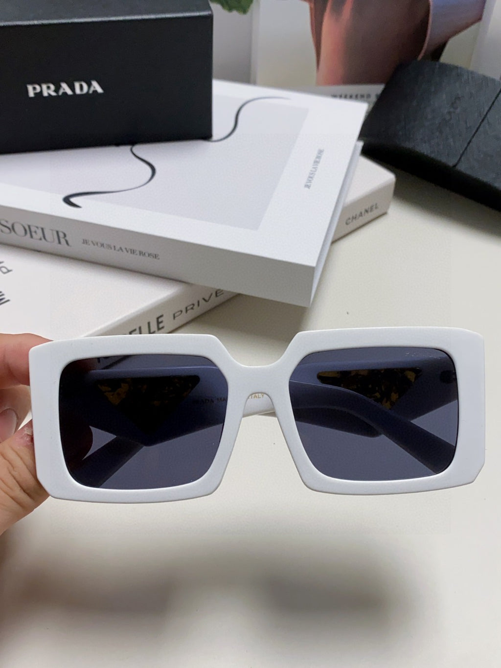 Prada Metal Oversized Silver Lens Sunglasses for Men - 998165 - detail image 3