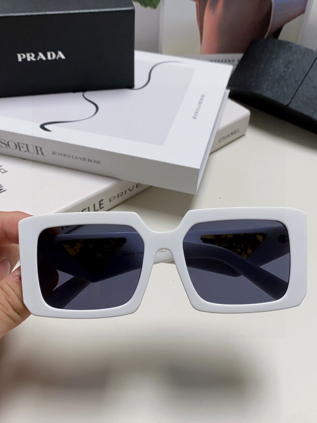 Prada Metal Oversized Silver Lens Sunglasses for Men - 998165 - detail image 3