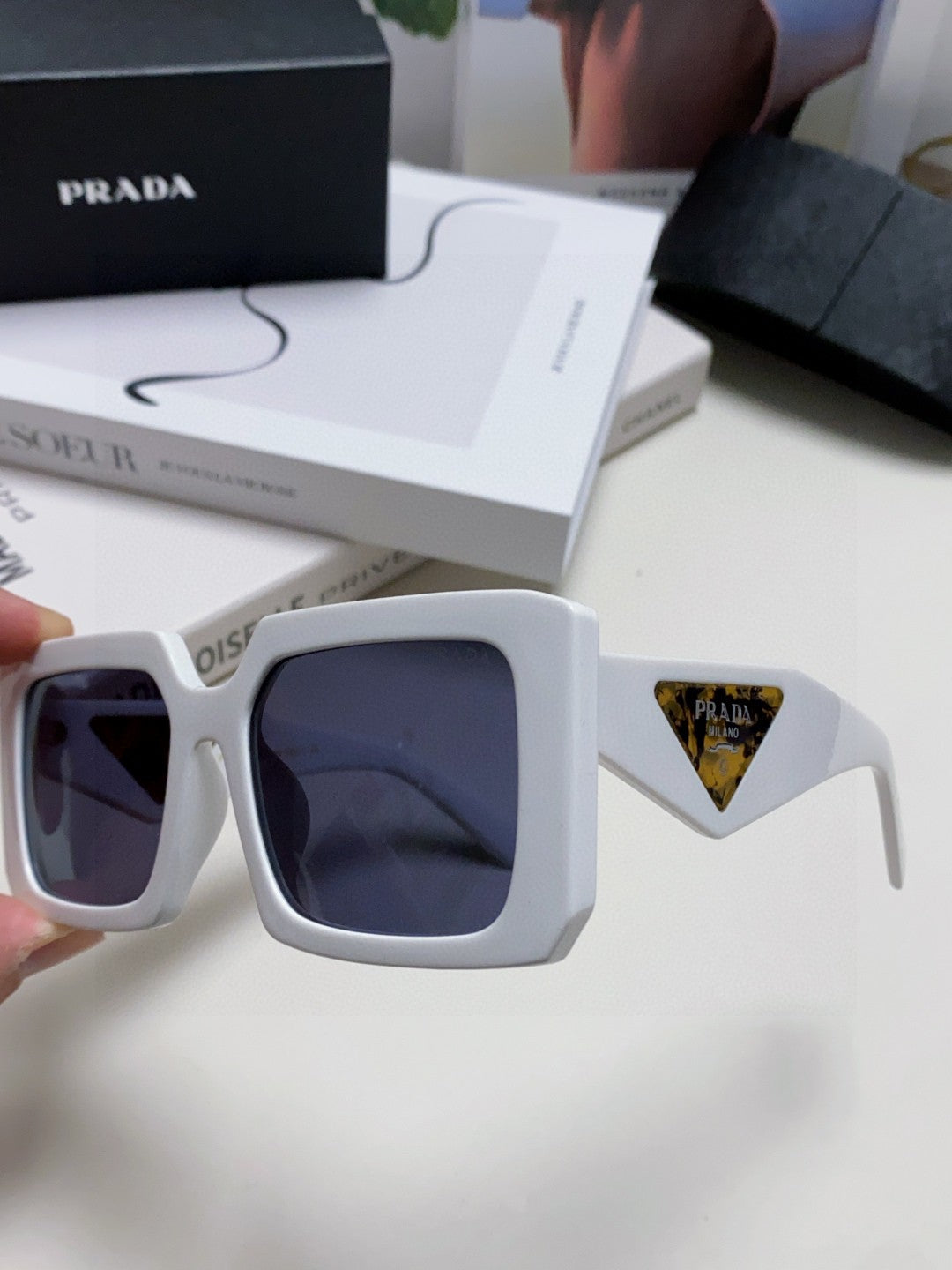 Prada Metal Oversized Silver Lens Sunglasses for Men - 998165 - detail image 5