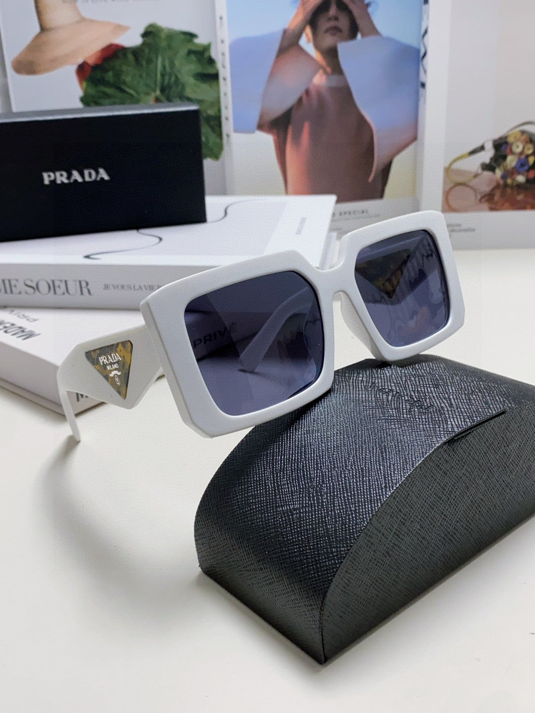 Prada Metal Oversized Silver Lens Sunglasses for Men - 998165 - detail image 7