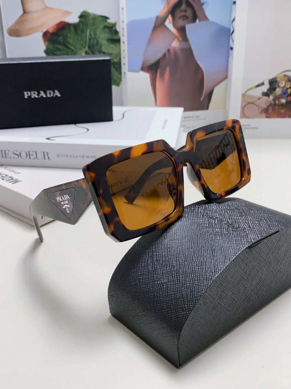 Prada Metal Oversized Brown Lens Sunglasses for Men - 998166 - detail image 7