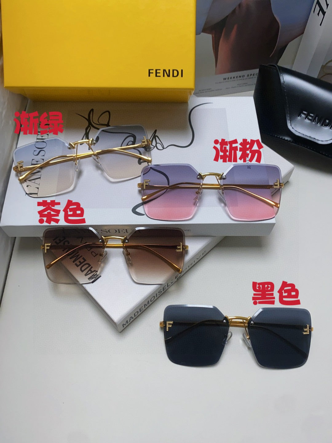 Fendi FE4082US Lightweight Metal Rimless Gold Lens Sunglasses for Men & Women - detail image 11