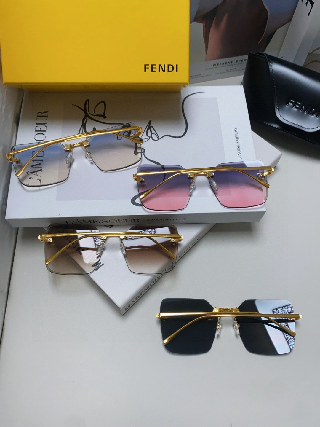 Fendi FE4082US Lightweight Metal Rimless Gold Lens Sunglasses for Men & Women - detail image 10