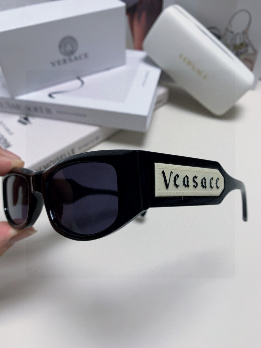 Versace Square Black Lens Sunglasses for Women - detail image 4