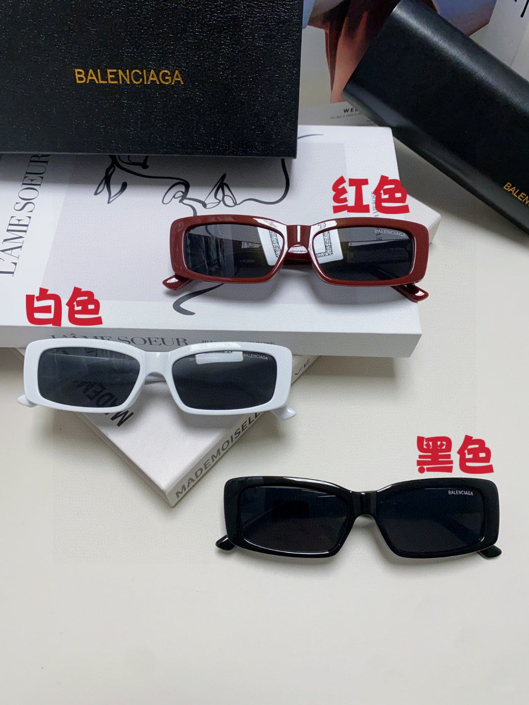 Balenciaga Rectangular Black Lens Sunglasses for Men & Women - 382920 - detail image 9