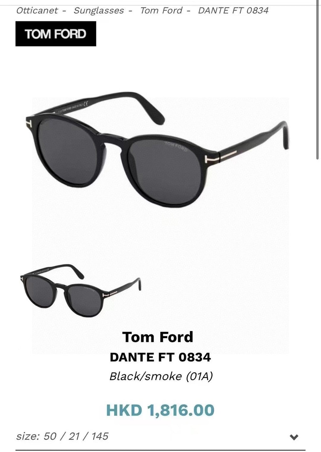 Tom Ford Polarized Round Black Lens Sunglasses for Men & Women