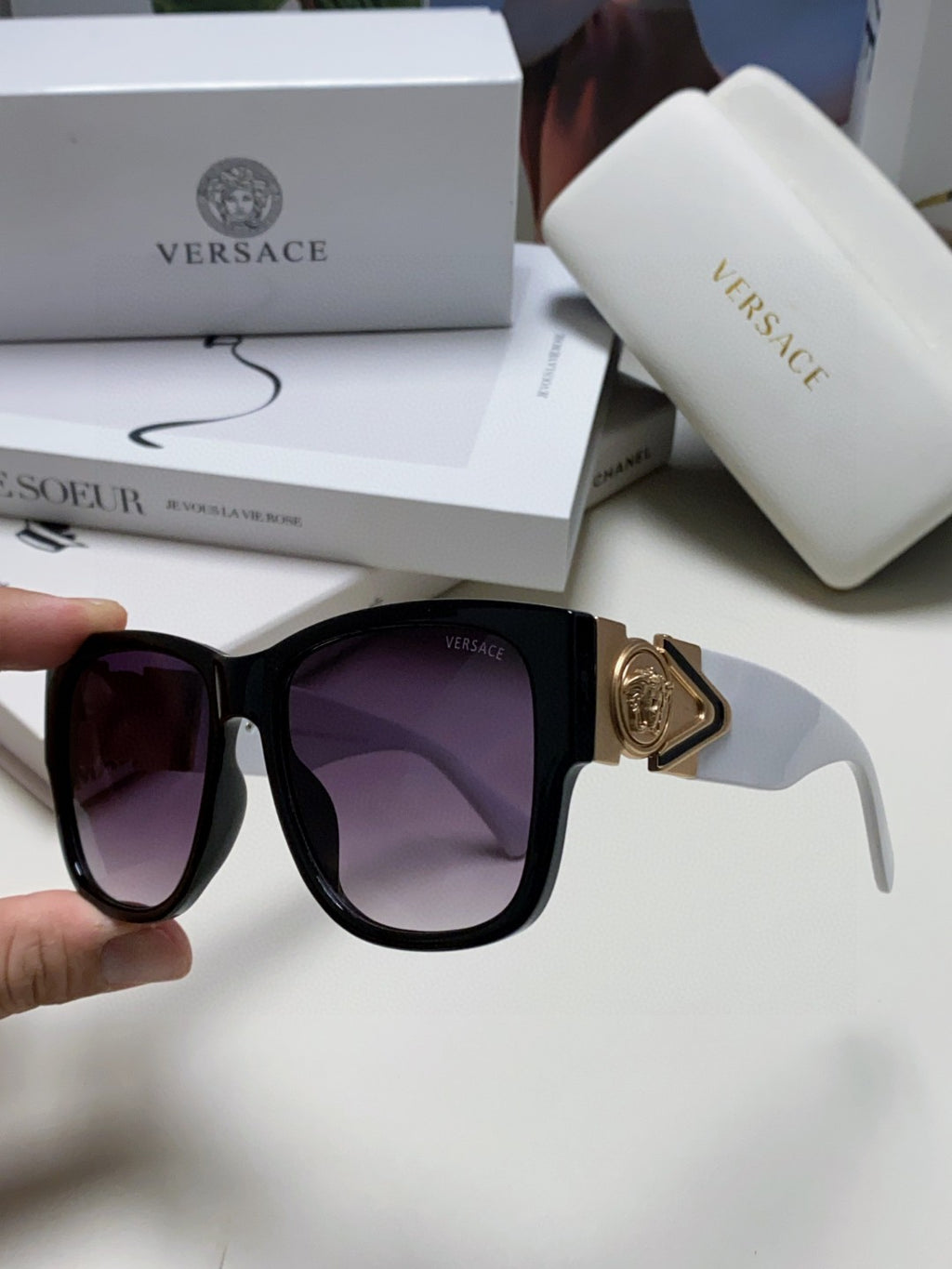 Versace Oversized Silver Lens Sunglasses for Men & Women - 399301 - detail image 5