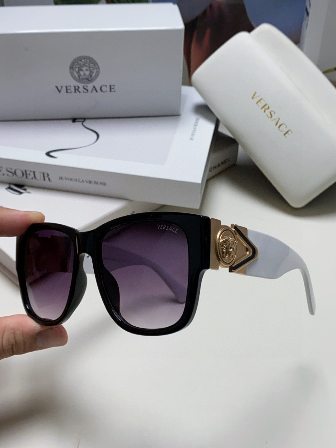 Versace Oversized Silver Lens Sunglasses for Men & Women - 399301 - detail image 5