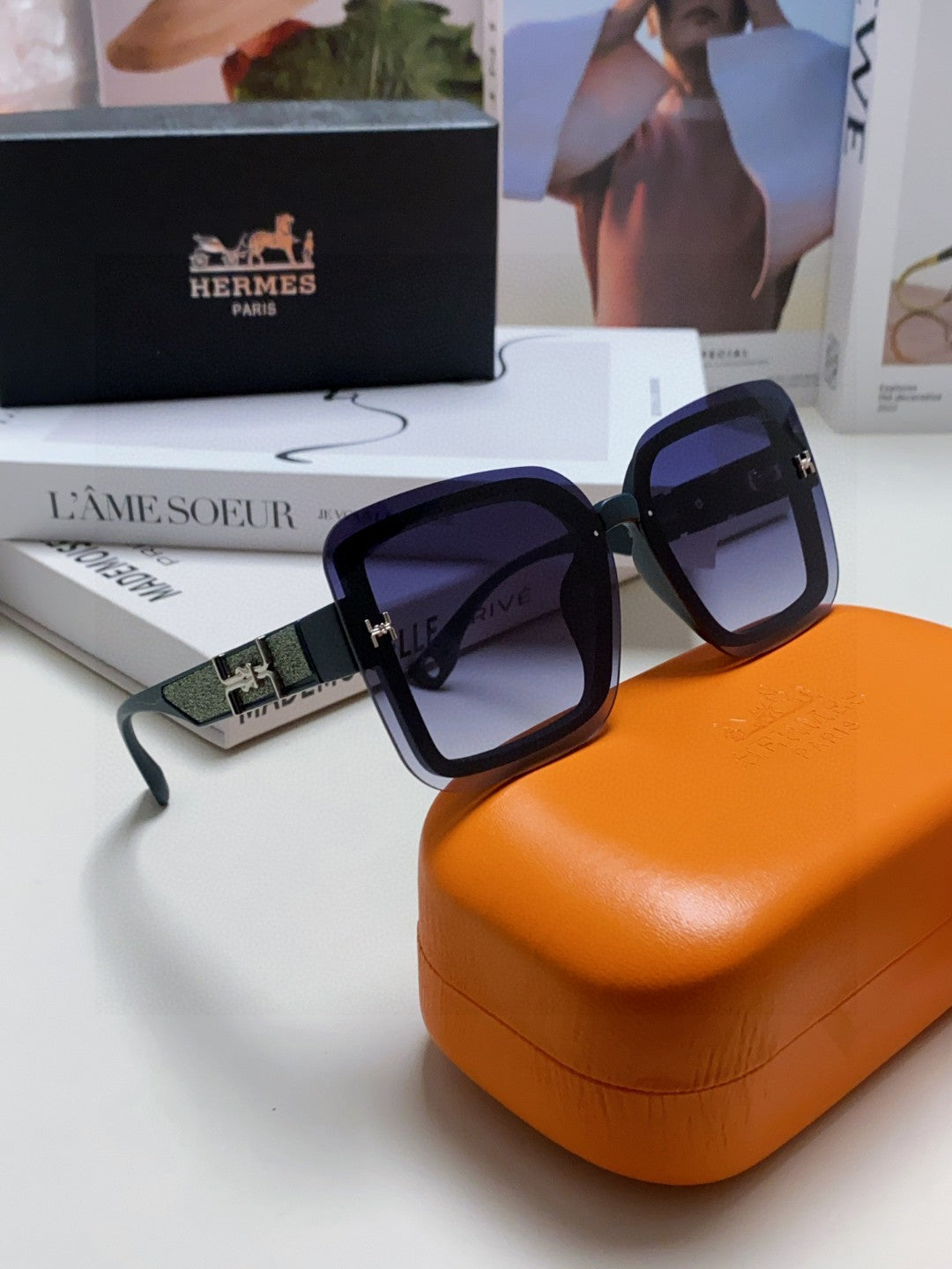 Hermès Oversized Blue Lens Sunglasses for Men & Women - detail image 7