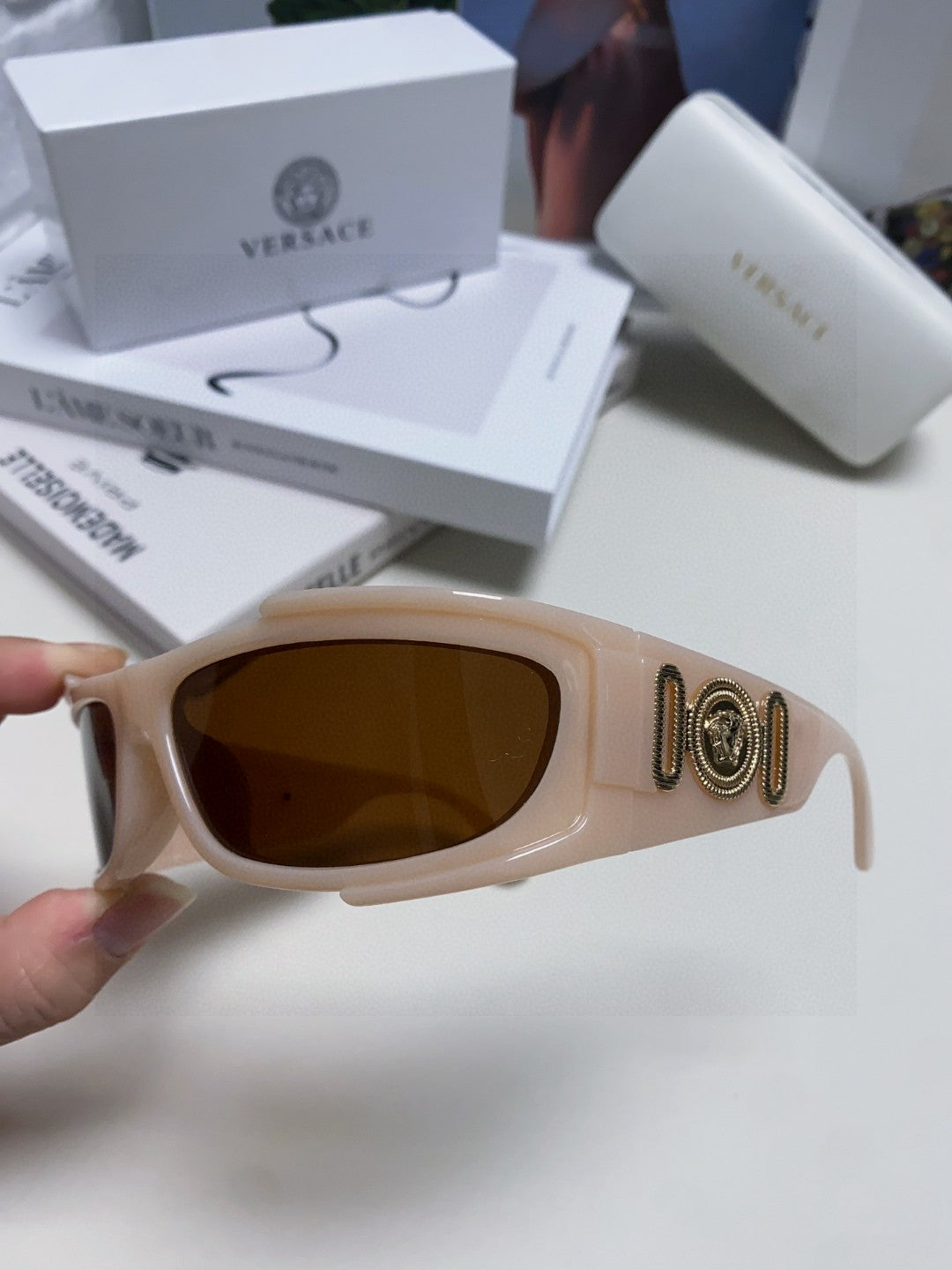 Versace Aviator Pink Lens Sunglasses for Men - detail image 5
