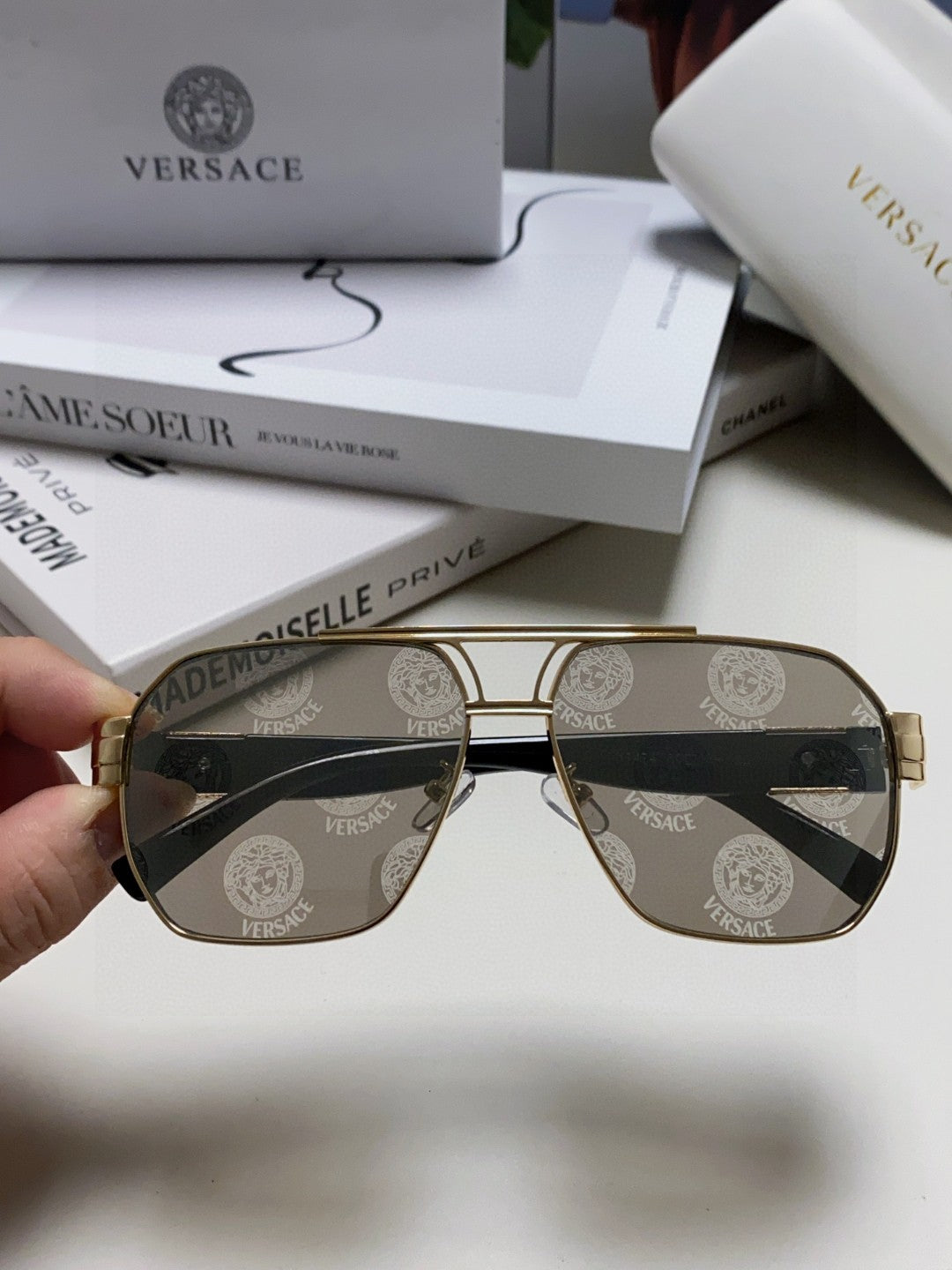 Versace Metal Square Gray Lens Sunglasses for Men & Women - 449844 - detail image 3