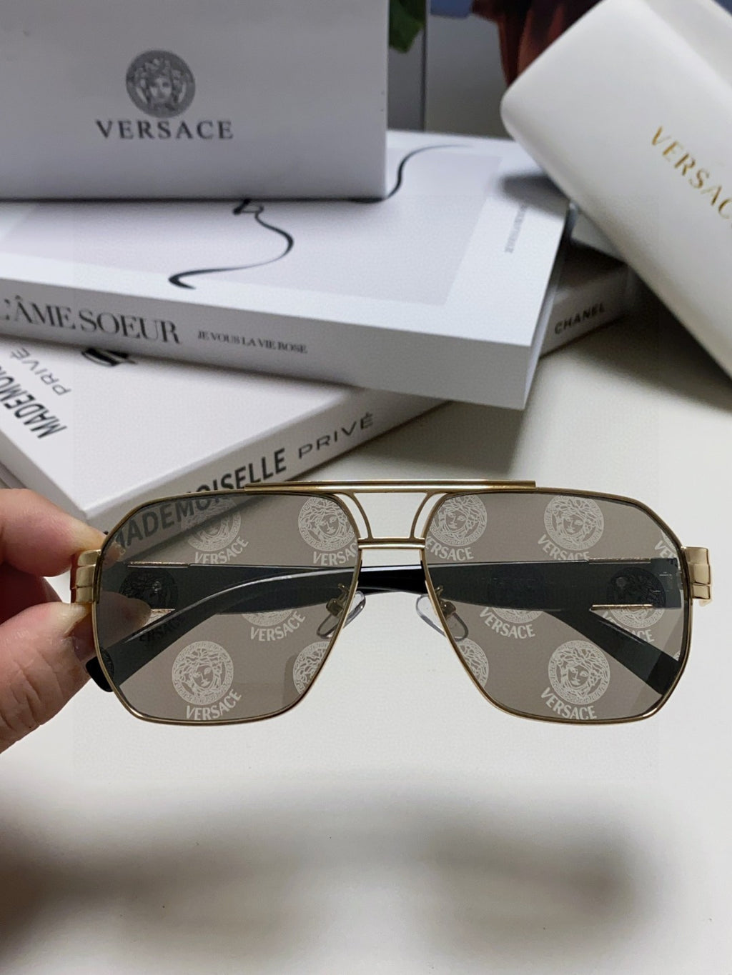 Versace Metal Square Gray Lens Sunglasses for Men & Women - 416356 - detail image 3