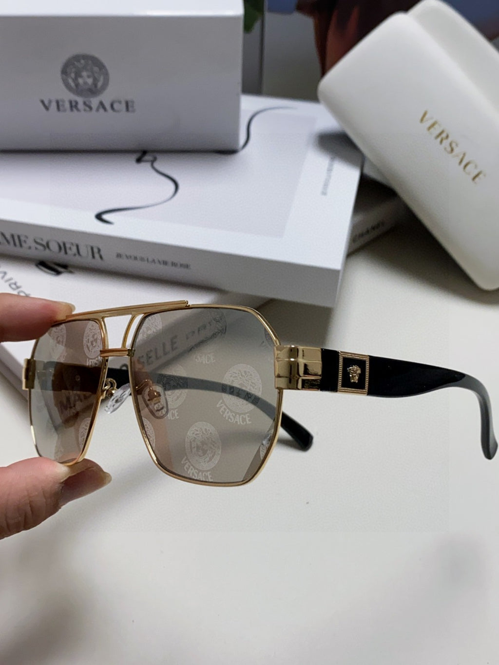 Versace Metal Square Gray Lens Sunglasses for Men & Women - 449844 - detail image 5