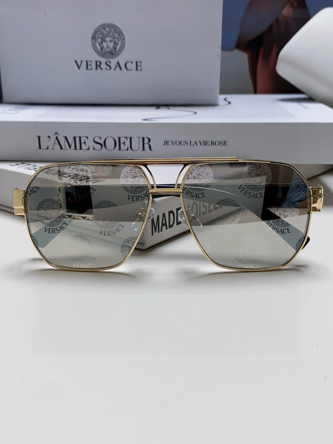 Versace Metal Square Gray Lens Sunglasses for Men & Women - 449844 - detail image 6