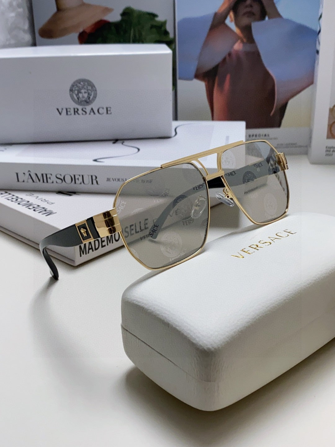 Versace Metal Square Gray Lens Sunglasses for Men & Women - 416356 - detail image 7